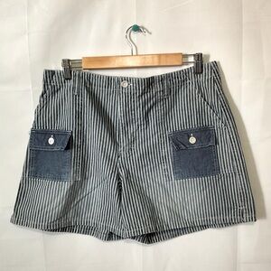 Gloria Vanderbilt vintage blue denim striped high waist cargo shorts sz 14